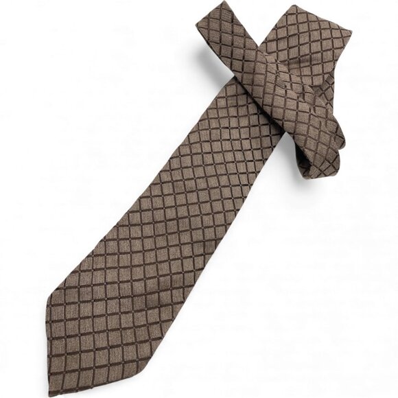 SANTOSTEFANO Silk Wool Blend Italy Made Tie Brown Geometric Diamonds - Picture 2 of 7